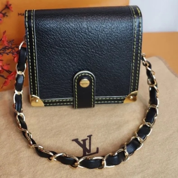 LOUIS VUITTON Suhali Black Leather Compact Zip Wallet EUC - Picture 1 of 12